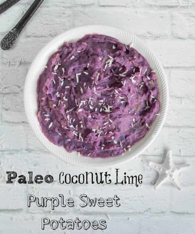 Mashed Paleo Purple Sweet Potatoes with Lime and Coconut