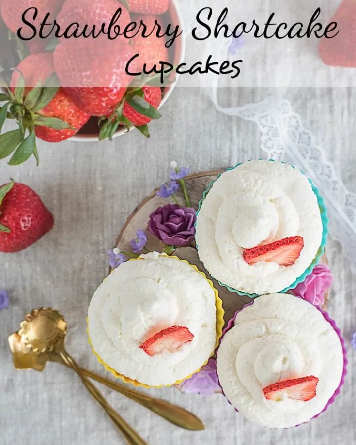 Strawberry Shortcake Cupcake Recipe with Whipped Cream Frosting