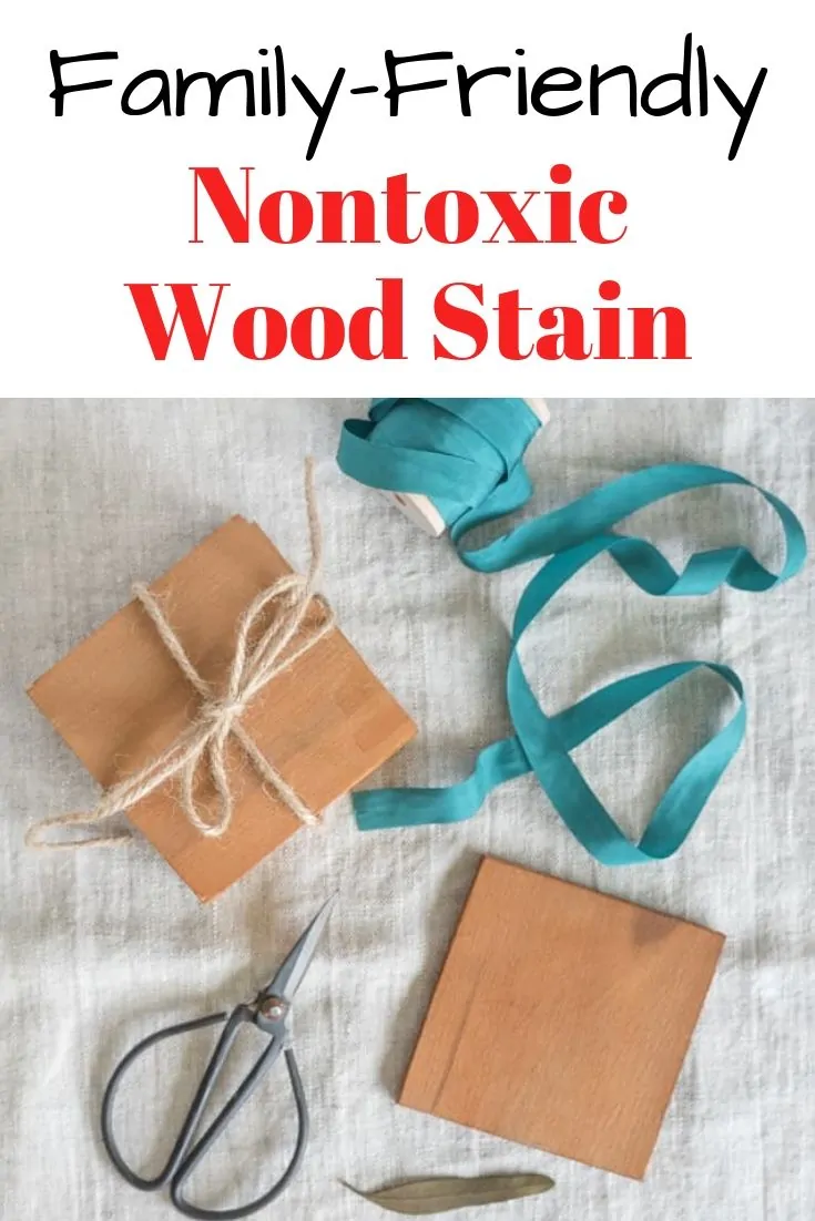 Homemade wood coasters with caption "Family-friendly nontoxic wood stain"