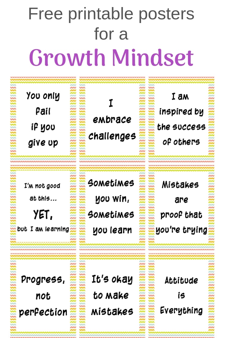 Grab these growth mindset bulletin board printables! Free printable posters for a growth mindset with a rainbow background #freeprintable #growthmindset