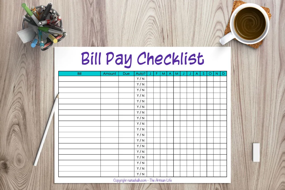 9+ Printable Bill Payment Checklists and Bill Trackers The Artisan Life