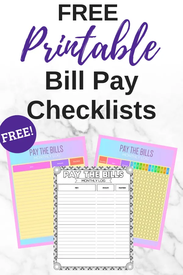 free printable bill pay checklist