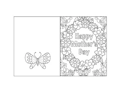 Free printable Mother's Day card with flowers, a butterfly, and text "Happy Mother's Day"