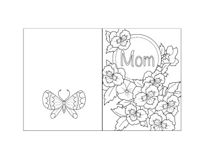 free printable Mother's Day card with violets to color