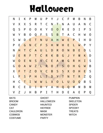 printable halloween word search pumpkin background