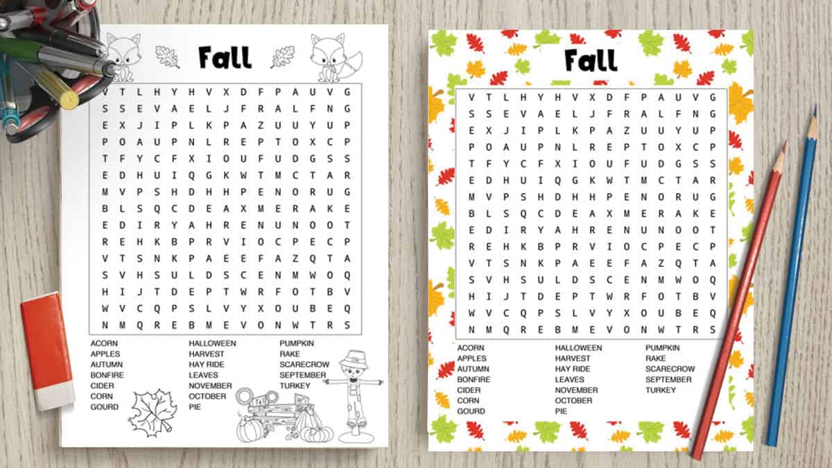 preview of fall-word-searches-black-and-white-and-full-color