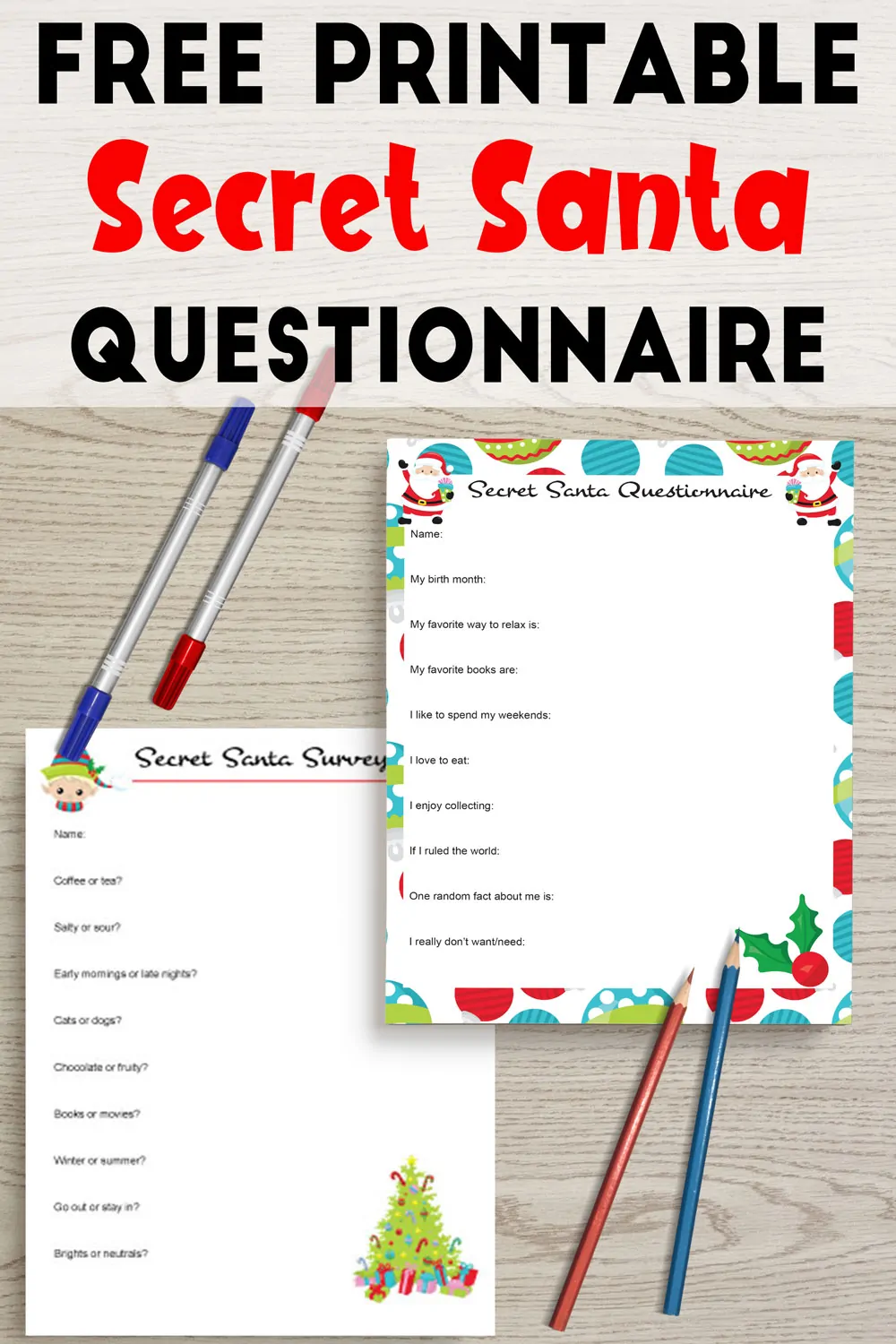Free Printable Secret Santa Questionnaire Secret Santa Survey The Artisan Life