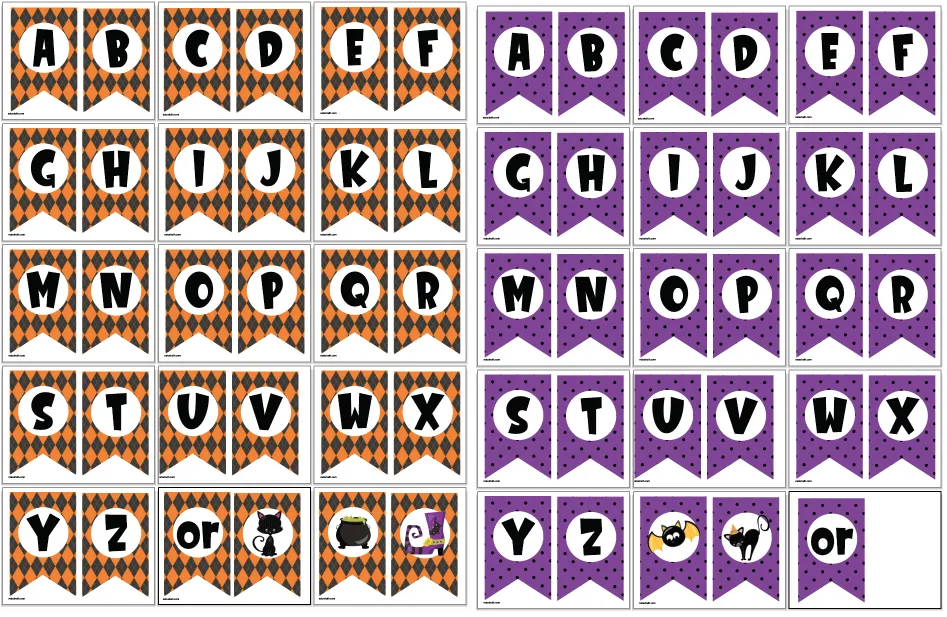 preview of printable Halloween banners (one orange and one purple)