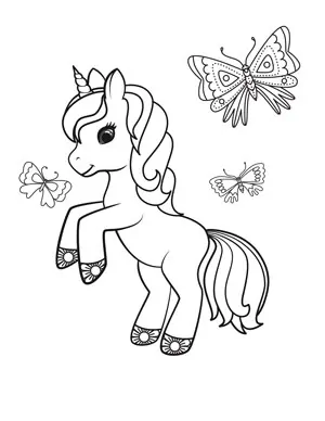 unicorn with butterflies coloring page