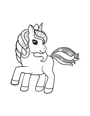 cute unicorn with flower mane coloring page