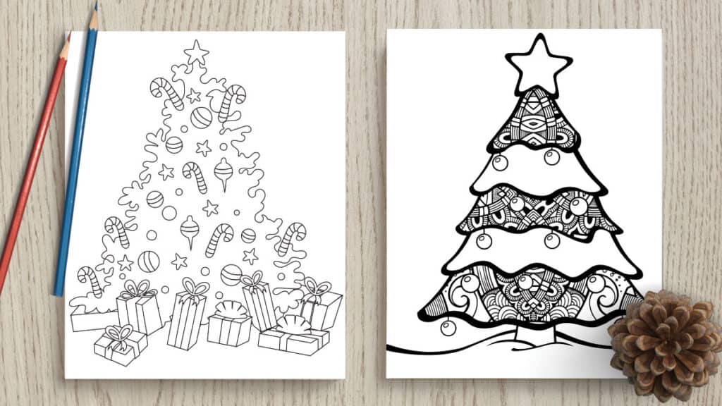 Free printable Christmas tree coloring pages for adults
