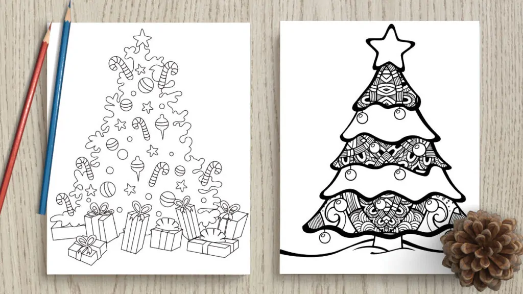 Free printable Christmas tree coloring pages for adults