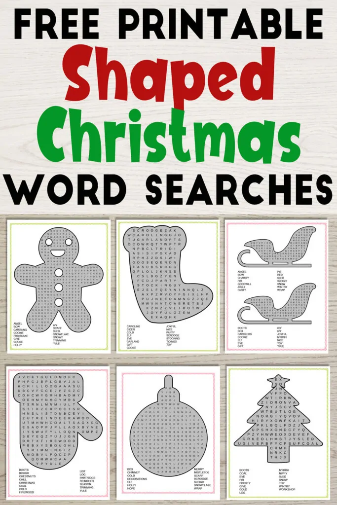 Free printable shaped Christmas word searches