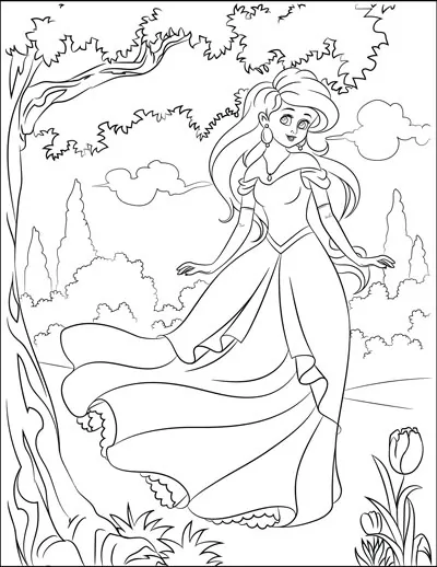 princess outside coloring page
