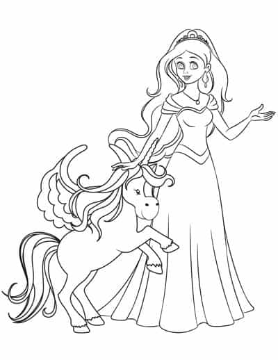 princess with unicorn coloring page