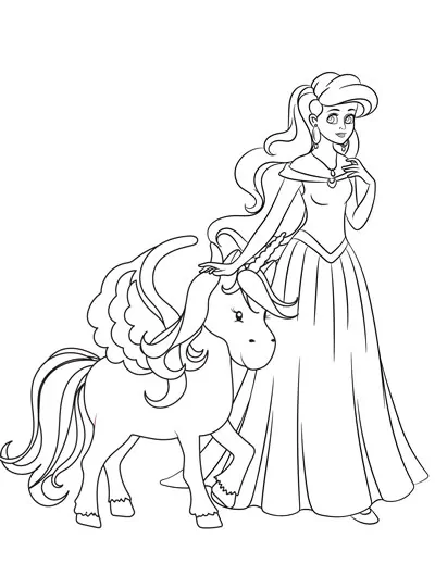 princess with cute unicorn coloring sheet