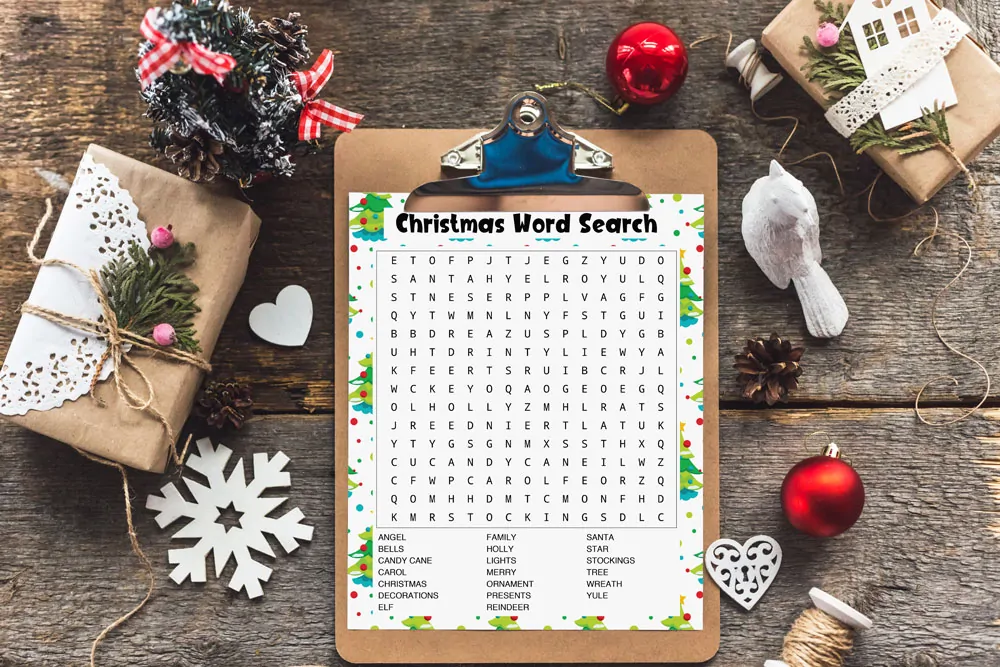 Free printable Christmas word search for holiday parties and kids