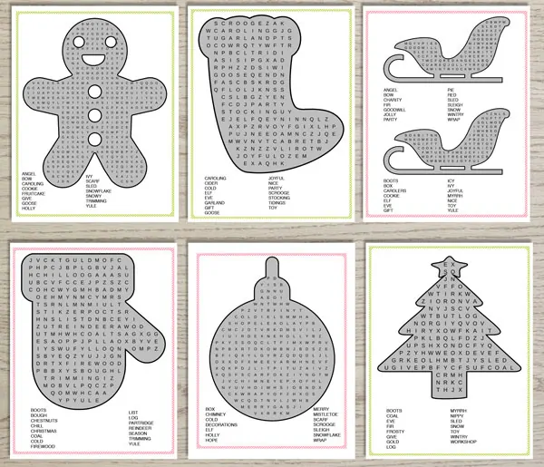 printable word searches with Christmas shapes