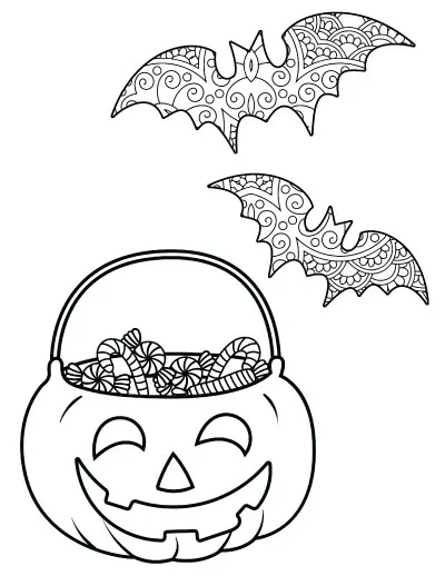 bats and candy coloring page