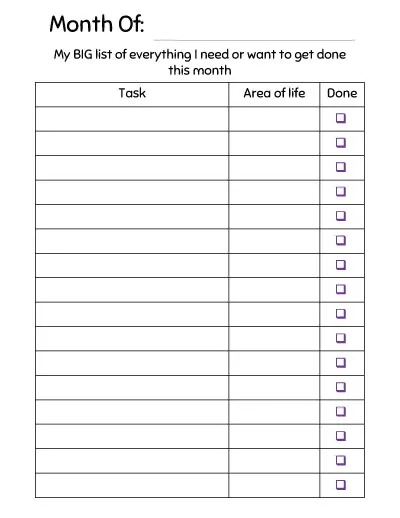 minimalist monthly to do list printable with checkboxes and lines for writing tasks