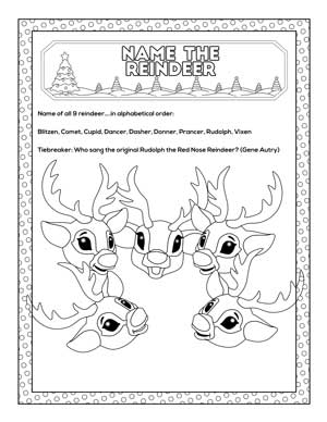 name the reindeer game printable with cartoon reindeer faces to color