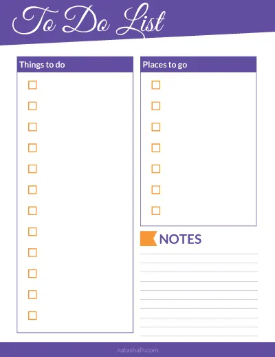 free printable to do list with spots for things to do, places to do, and notes