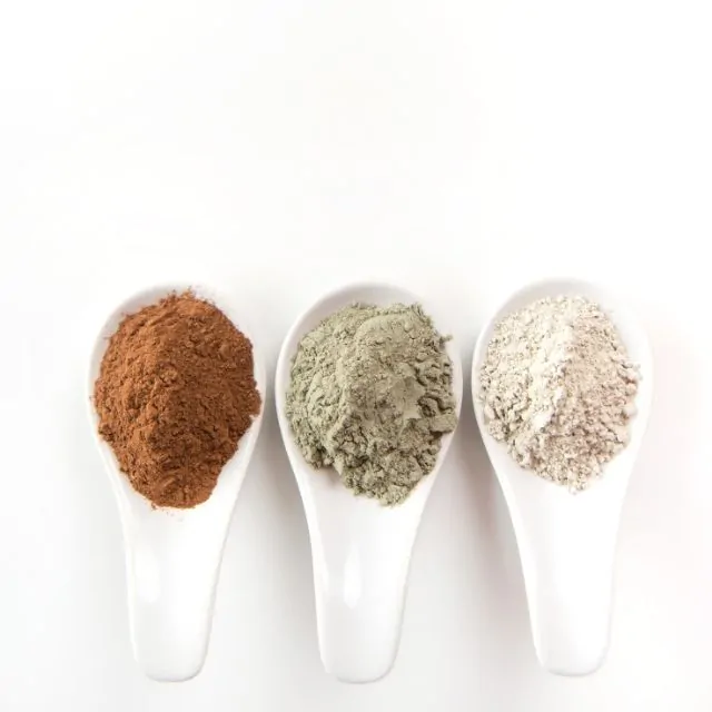 rhassoul, green, and kaolin cosmetic clays