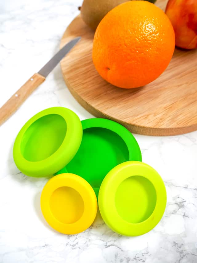 Set of reusable silicone food wraps for cut fruits and leftovers