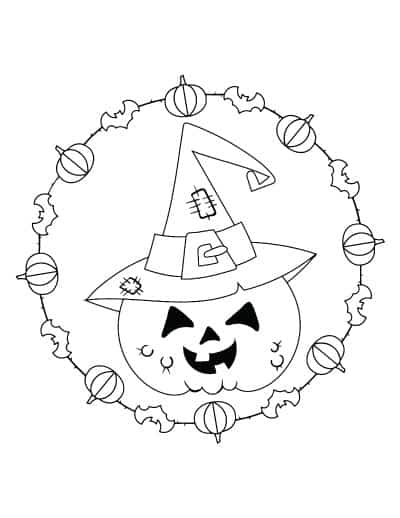 pumpkin with witch hat coloring page