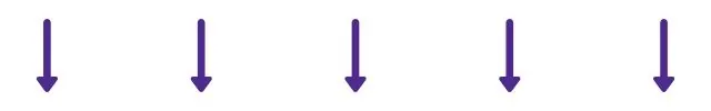 five purple arrows pointing down on a white background