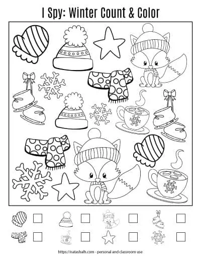 Winter cut and color worksheet for preschool