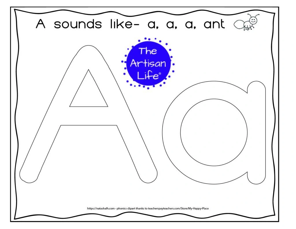 Alphabet letter play dough mat with the letters Aa in large bubble letters to fill with play dough