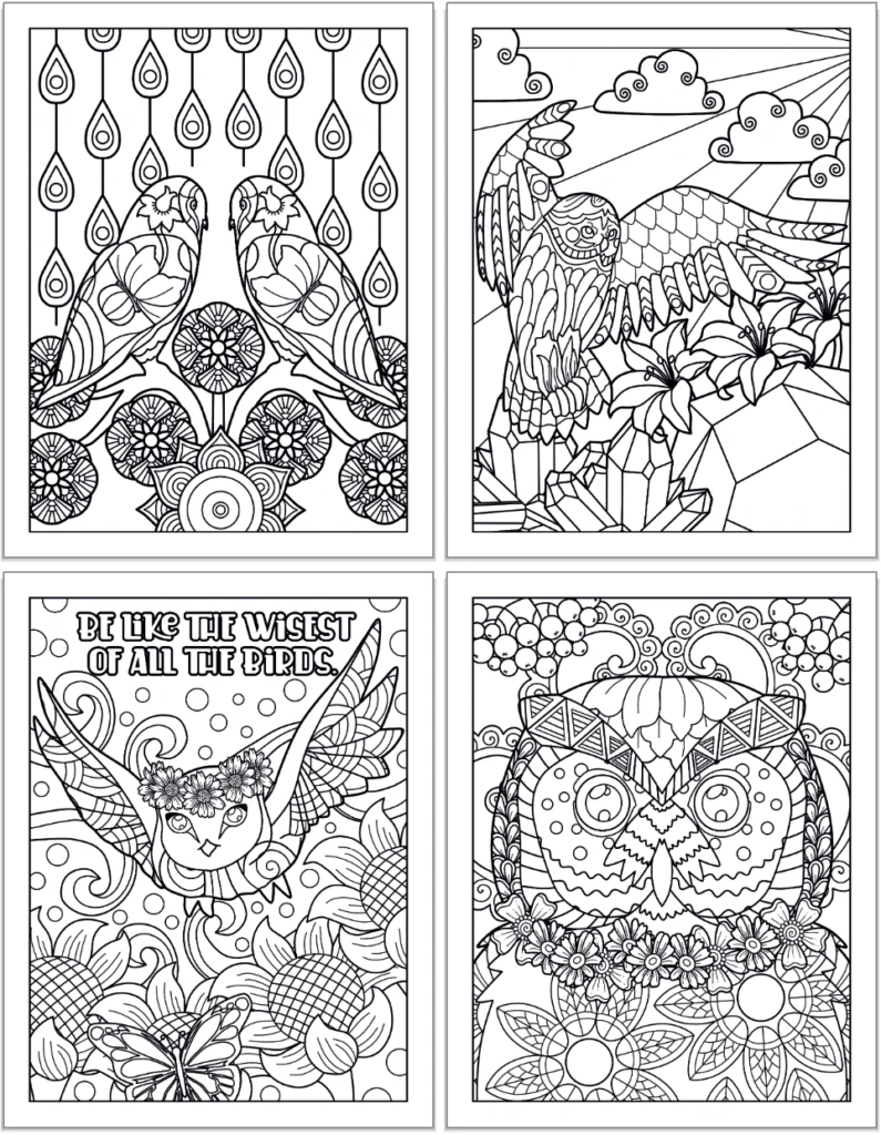 complex owl coloring pages