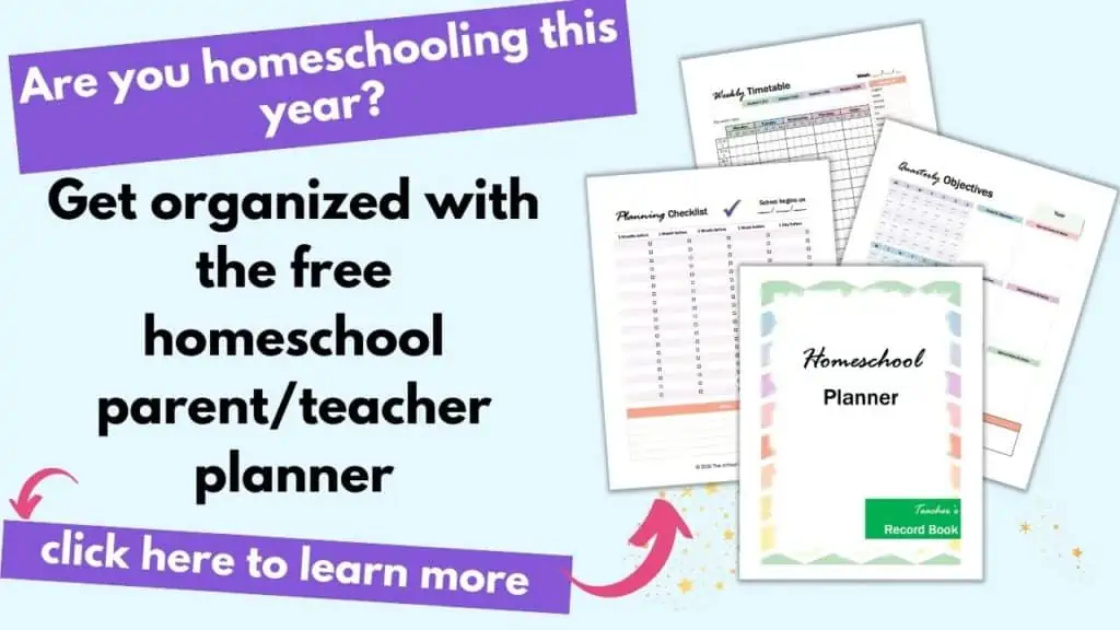 text "are you homeschooling this year? Get organized with this free homeschool parent/teacher planner. Click here to learn more."