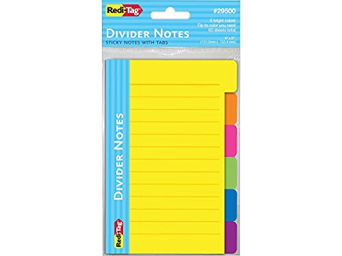 Redi-Tag Divider Sticky Notes, Tabbed Self-Stick Lined Note Pad, 60 Ruled...