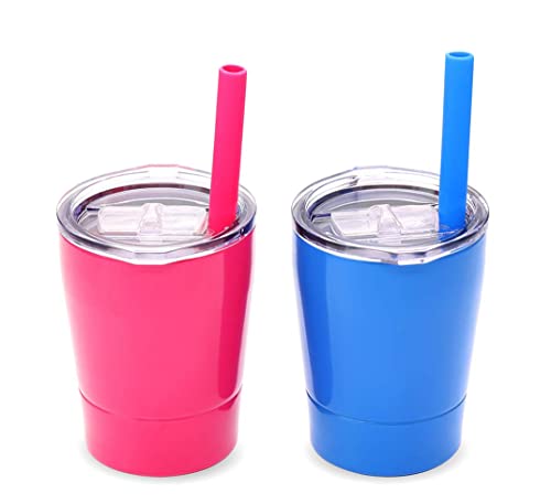Colorful PoPo Small Cute Kids Cups 2 Pack, Stainless Steel Kid Tumbler with...