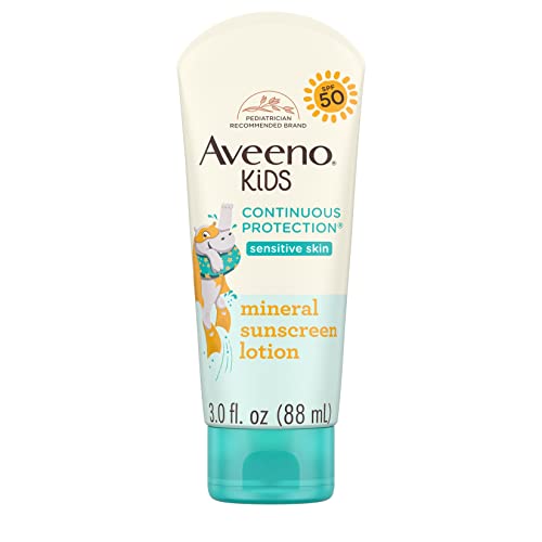 Aveeno Kids Continuous Protection Zinc Oxide Mineral Sunscreen Lotion for...