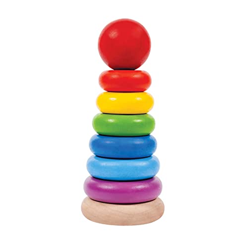 PlanToys Wooden 8 Piece Sorting and Stacking Ring Toy (5124) | Rainbow...
