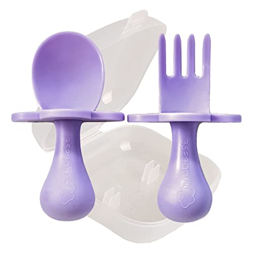 Grabease Baby and Toddler Self-Feeding Utensils – Spoon and Fork Set for...
