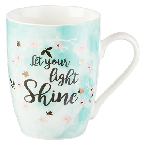 Gold Foiled Motivational Coffee Mug Let Your Light Shine Pastel Mint Green,...