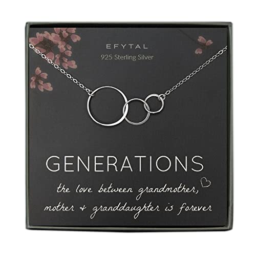 EFYTAL Grandma Gifts - Sterling Silver Generations Necklace, Mothers Day...