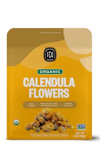 FGO Organic Calendula Flowers, Whole, 100% Raw From Egypt, 4oz, Packaging...