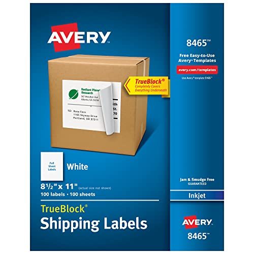 Avery Shipping Address Labels, Inkjet Printers, 100 Labels, Full Sheet...