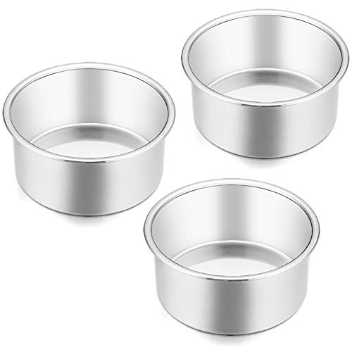 E-far 4 Inch Small Cake Pan Set of 3, Stainless Steel Mini Round Smash Cake...