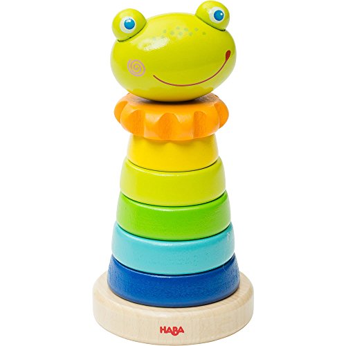 HABA Frido Frog Stacker - 8 Piece First Wooden Pegging Game for Ages 18...