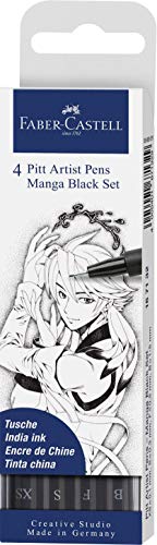 Faber-Castel 167132 PITT Artist Manga Drawing Pens, Black, 4-Pack