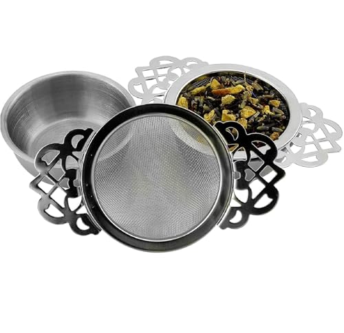 Solstice Empress Tea Strainers with Drip Bowls (2-Pack); Elegant Stainless...