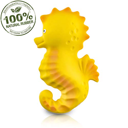 Pure Natural Rubber Baby Bath Toy - Nalu The Seahorse - Without Holes, BPA,...