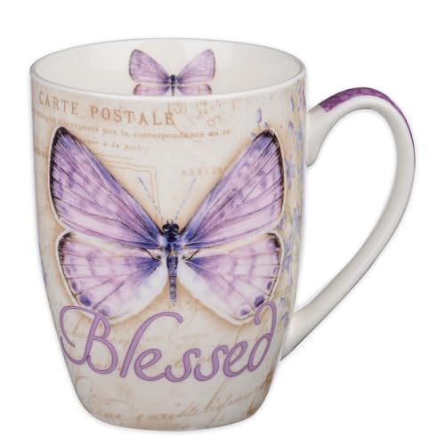 Christian Art Gifts Botanic Purple Butterfly Ceramic Coffee Mug...