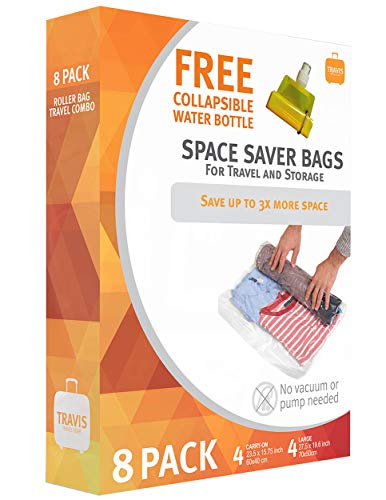 Compression Bags For Travel No Vacuum - Reusable Large Sealed Space &...